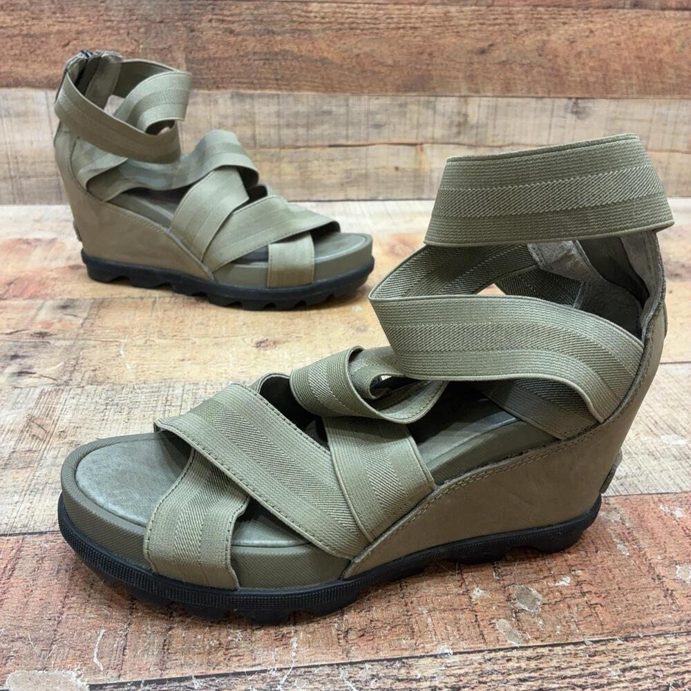 Sorel NL2305-306 Sandals Womens Size 8 39 Green Strappy Wedge Zip Shoes